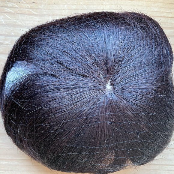 NWT 100% human hair dark brown remy burgundy hint 100% topper center parting - Picture 7 of 15